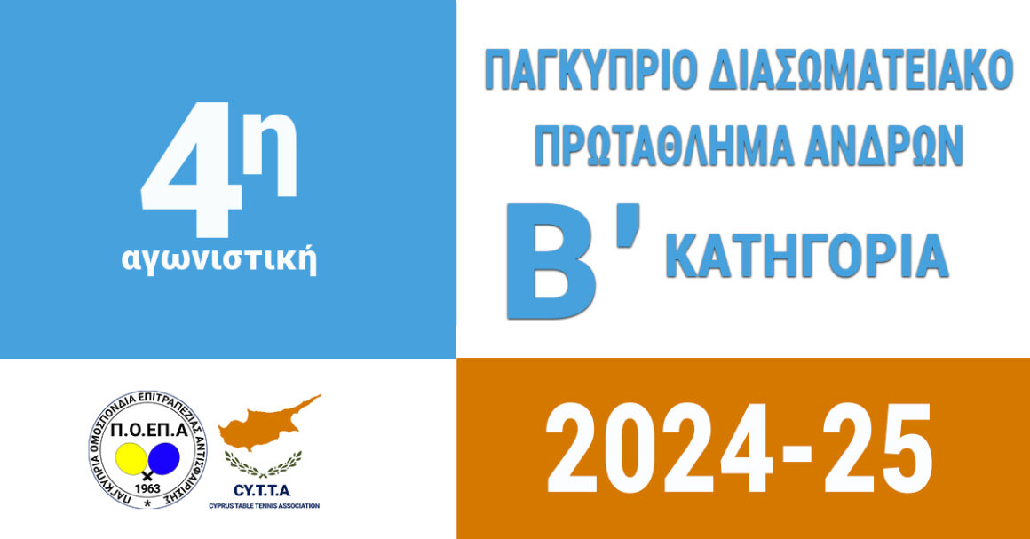 4η Αγωνιστική Αποτελέσματα Πρωταθλήματος Β’ Κατηγορίας Ανδρών 