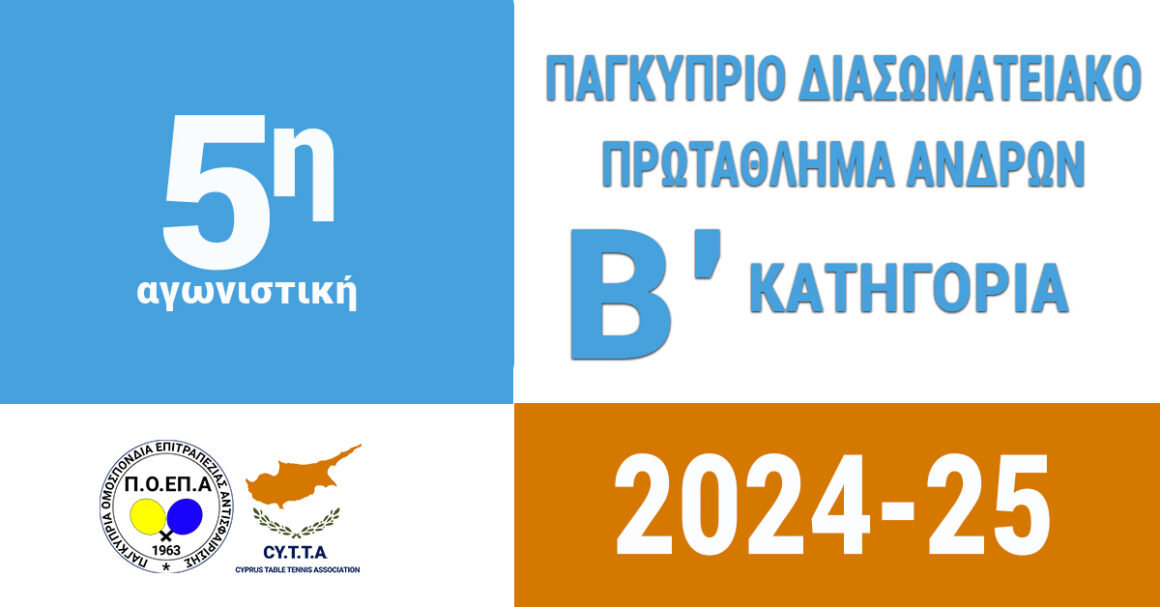 5η Αγωνιστική Αποτελέσματα Πρωταθλήματος Β’ Κατηγορίας Ανδρών