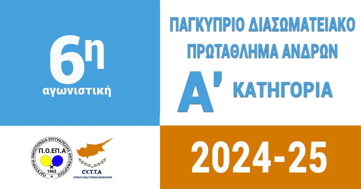 6η Αγωνιστική Αποτελέσματα Πρωταθλήματος Α’ Κατηγορίας Ανδρών