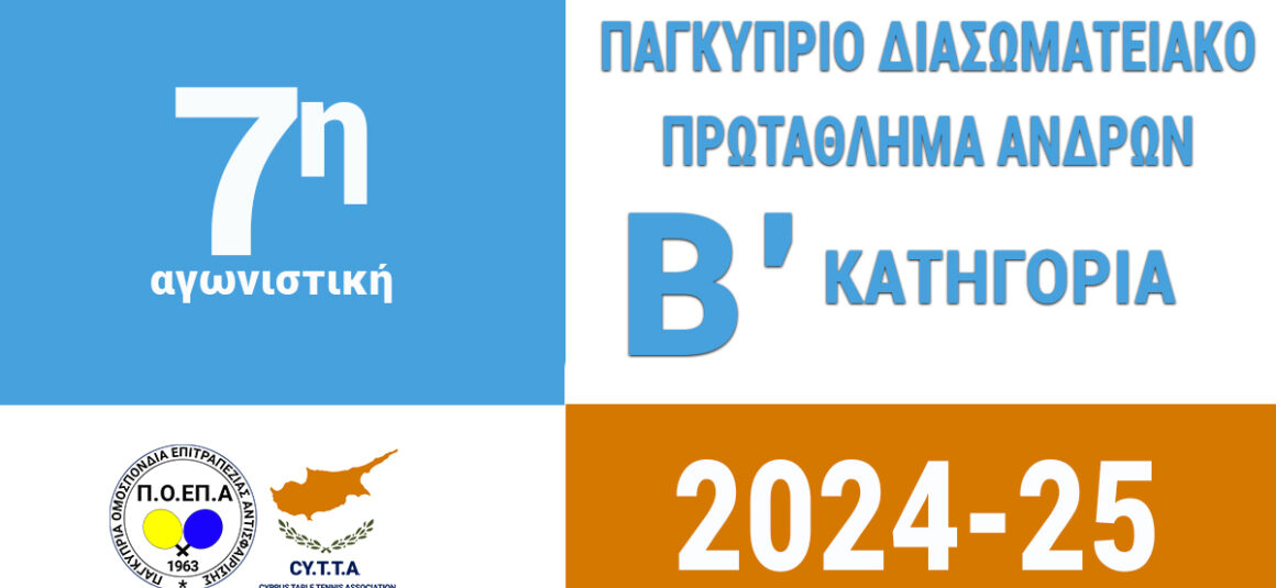 7η Αγωνιστική Αποτελέσματα ΠρωταθλήματοςB’ Κατηγορίας Ανδρών