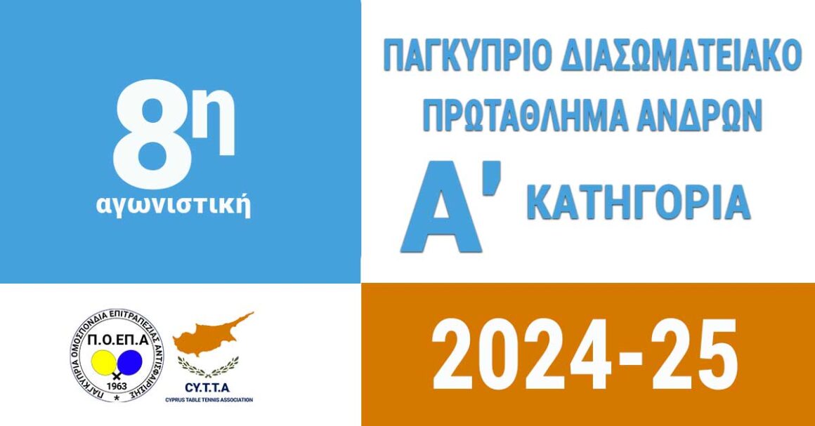 8η Αγωνιστική Αποτελέσματα Πρωταθλήματος Α’ Κατηγορίας Ανδρών