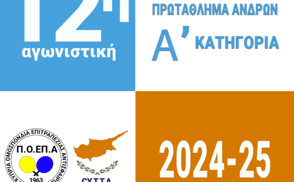 ΠΑΓΚΥΠΡΙΟ ΔΙΑΣΩΜΑΤΕΙΑΚΟ ΠΡΩΤΑΘΛΗΜΑ ΑΝΔΡΩΝ Α΄ΚΑΤΗΓΟΡΙΑΣ 2024 - 2025  ΑΠΟΤΕΛΕΣΜΑΤΑ 22/1/2025 (12η ΑΓΩΝΙΣΤΙΚΗ)